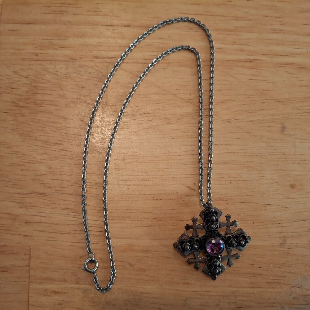 Antique Amethyst Jerusalem 900 Silver Maltese Cross Jewish Christianity Catholic